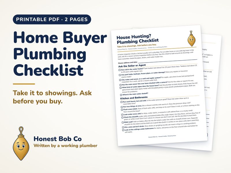Home Buyer Plumbing Checklist printable, 2 pages