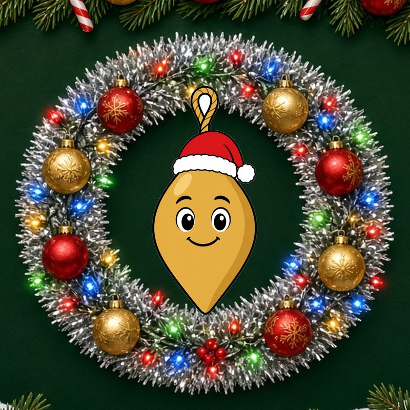 Christmas wreath with Santa-hat Bob in the center, from the full mug wrap. The picture is the design, not a product photo.