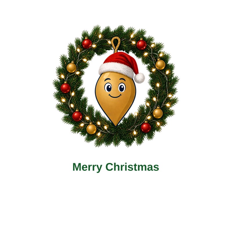 Christmas wreath with Santa-hat Bob and Merry Christmas, for a natural canvas tote. The picture is the design, not a product photo.