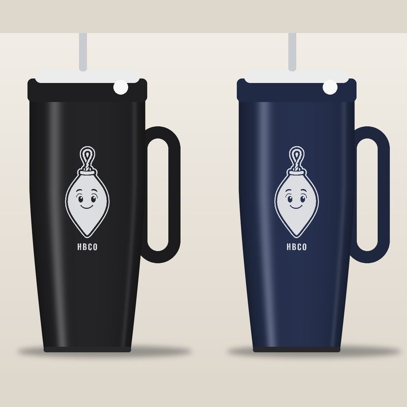 Tumbler preview: Main Bob and HBCO engraved on black and navy 40 oz tumblers with handles