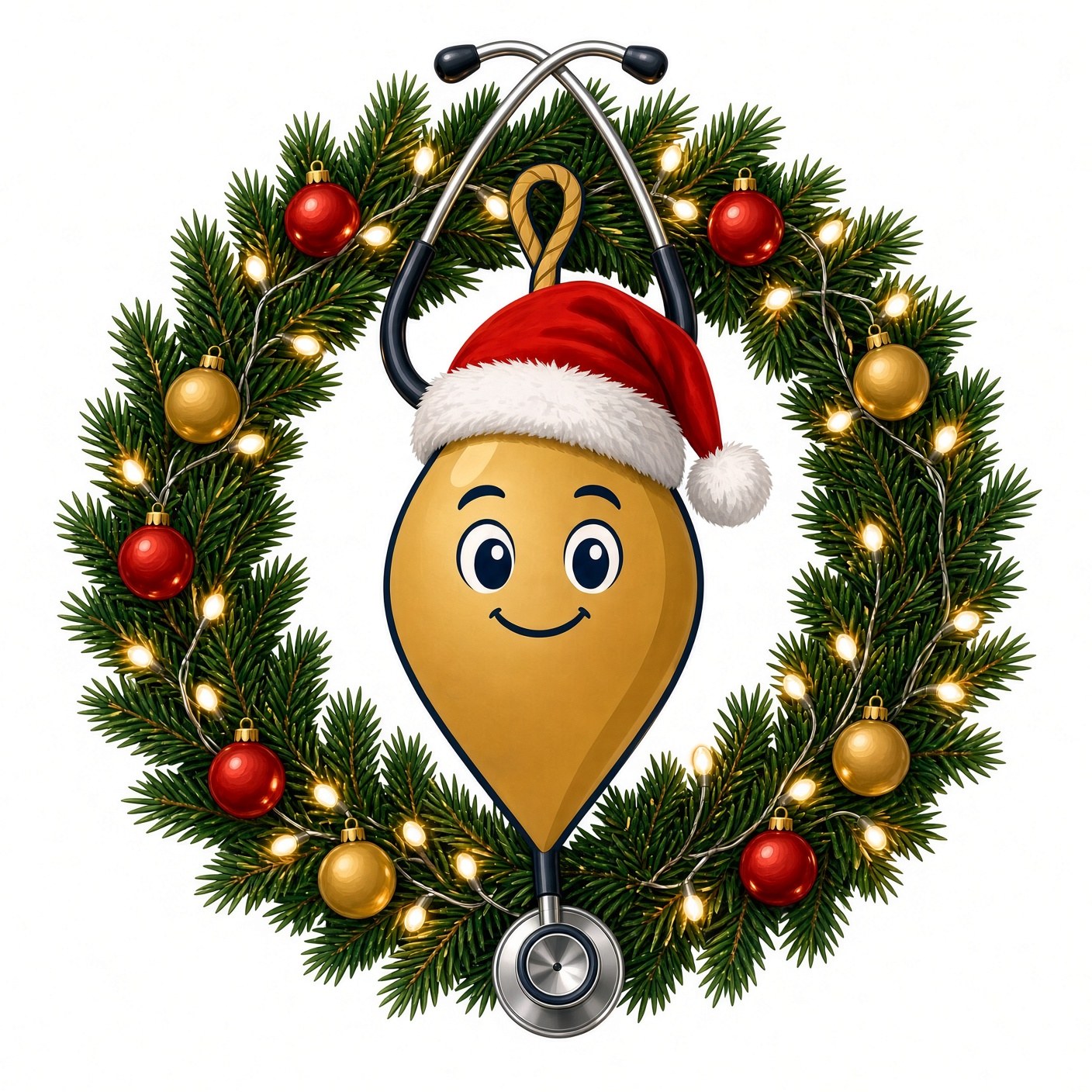 Nurse Christmas wreath with a stethoscope, for a natural canvas tote. The picture is the design, not a product photo.