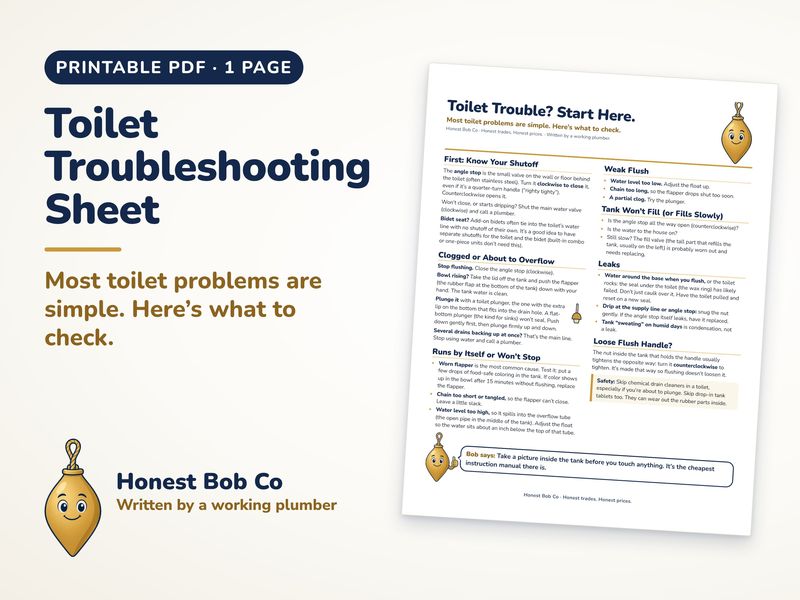 Toilet Troubleshooting Sheet printable, one page